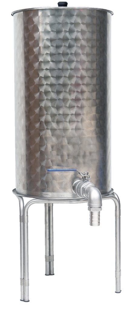 Fut MIEL de 100 litres avec son couvercle posé + vanne INOX 1/4 de tour (option) Diamètre de passage = 32 mm