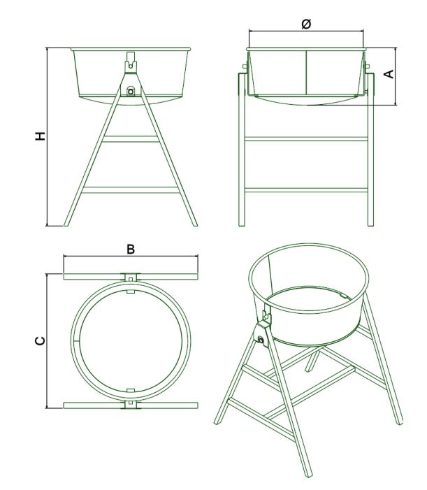 schéma technique dimensions cuve basculante inox